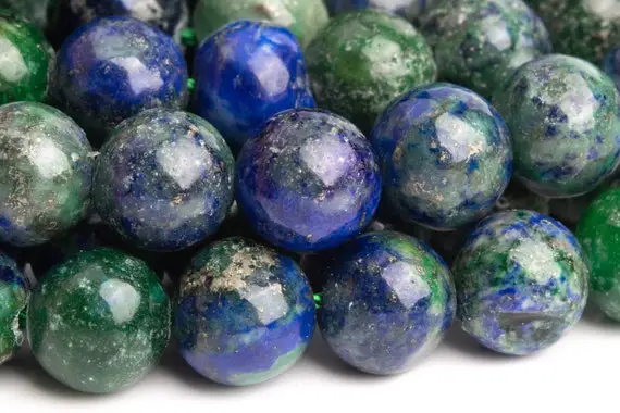 Azurite Gemstone Beads 10mm Green & Blue Nugget Round Ab Quality Loose Beads (120139)