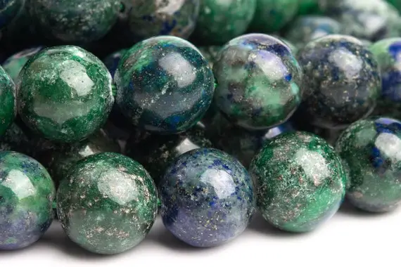 Azurite Gemstone Beads 10mm Green & Blue Nugget Round Ab Quality Loose Beads (120142)