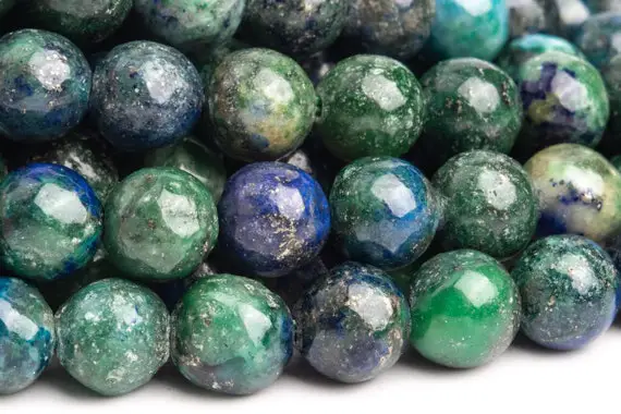 Azurite Gemstone Beads 7-8mm Green & Blue Nugget Round Ab Quality Loose Beads (120135)