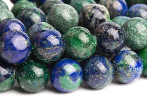 Azurite Gemstone Beads 8mm Green & Blue Nugget Round Ab Quality Loose Beads (120136)