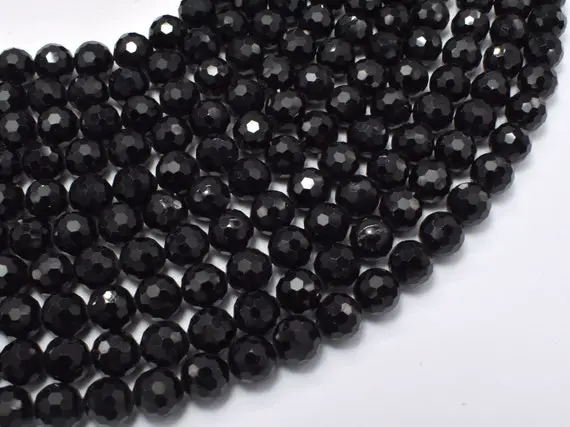 Black Tourmaline Beads, 6mm (6.6mm) Faceted Round Beads , 15 Inch, Full Strand, Approx 58 Beads, Hole 1mm (147025001)