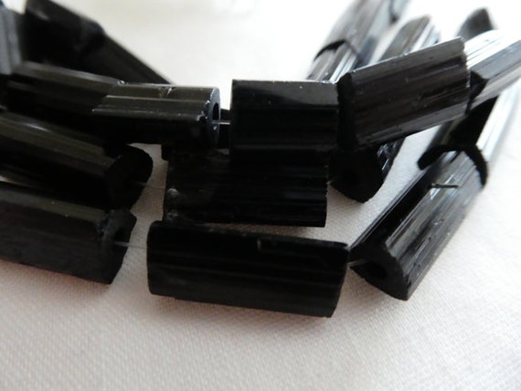 Black Tourmaline Tube Beads-9-15mm Beads-6 Pieces- Jewelry Beads Supply-black Tourmaline -craft Beads-tourmaline Cylinder Beads
