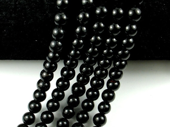Black Tourmaline Beads, Round, 6mm (6.5 Mm), 15.5 Inch, Full Strand, Approx 61-65 Beads, Hole 1mm, A Quality (147054004)