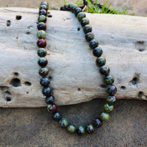 Shop Bloodstone Necklaces! Dragon's Blood Jasper Beaded Necklace for Men, Metaphysical Crystal Healing Dragons Blood Stone Protection Necklace, Butternut Crystal Shop | Natural genuine Bloodstone necklaces. Buy handcrafted artisan men's jewelry, gifts for men.  Unique handmade mens fashion accessories. #jewelry #beadednecklaces #beadedjewelry #shopping #gift #handmadejewelry #necklaces #affiliate #ad