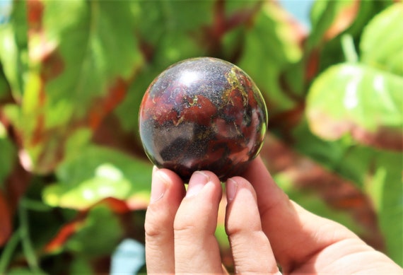50mm Red Dragon Bloodstone Sphere Chakra Balancing Healing Crystal Meditation Gift Energy Boosting Gemstone Anxiety Relief Metaphysical