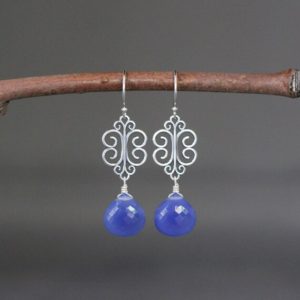 Shop Blue Chalcedony Earrings! Blue Chalcedony Earrings – Silver Filigree Earrings – Bali Silver Earrings – Silver Link Earrings – Silver Dangle Earrings | Natural genuine Blue Chalcedony earrings. Buy crystal jewelry, handmade handcrafted artisan jewelry for women.  Unique handmade gift ideas. #jewelry #beadedearrings #beadedjewelry #gift #shopping #handmadejewelry #fashion #style #product #earrings #affiliate #ad