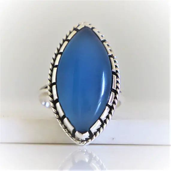 Blue Chalcedony Ring,925 Sterling Silver Handmade Jewelry, Natural Gemstone, Christmas Gift, Boho Ring, Dainty Trendy Navajo Gypsy Midi Ring