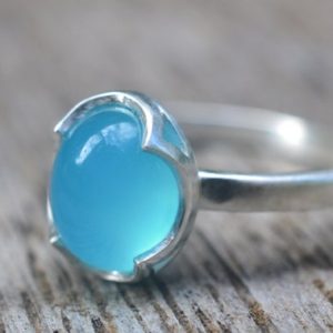 Shop Blue Chalcedony Rings! Blue Chalcedony Ring, Luminous 10x8mm Oval Stone, Personalised Recycled 925 Sterling Silver Statement Jewelry, Gemstone Stacking Rings | Natural genuine Blue Chalcedony rings, simple unique handcrafted gemstone rings. #rings #jewelry #shopping #gift #handmade #fashion #style #affiliate #ad