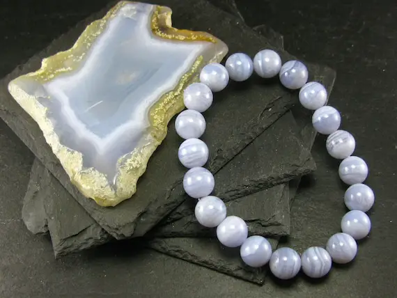 Blue Lace Agate Genuine Bracelet ~ 7 Inches  ~ 10mm Round Beads