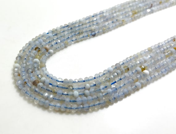 Natural Blue Lace Agate Beads, Blue Lace Agate Faceted Rondelle 2mm X 3mm Gemstone Beads - Pg64b