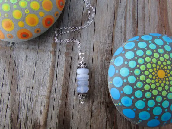 Blue Lace Agate Necklace, Simple, Periwinkle Blue, Crazy Lace Agate Stacked Gemstone Pendant
