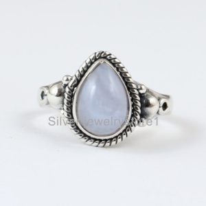 Shop Blue Lace Agate Rings! Blue Lace Agate Ring, 925 Silver Ring, Dainty Ring, Natural Lace Agate, Handmade Ring, Women Ring, Lace Agate Jewelry, Statement Ring | Natural genuine Blue Lace Agate rings, simple unique handcrafted gemstone rings. #rings #jewelry #shopping #gift #handmade #fashion #style #affiliate #ad