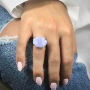 Shop Blue Lace Agate Jewelry! Semiprecious Agate Ring · Big Gemstone Ring · Horizontal Prong Ring · Gold Blue Lace Agate Ring · Solitaire Ring · Custom Shape Cut Ring | Natural genuine Blue Lace Agate jewelry. Buy crystal jewelry, handmade handcrafted artisan jewelry for women.  Unique handmade gift ideas. #jewelry #beadedjewelry #beadedjewelry #gift #shopping #handmadejewelry #fashion #style #product #jewelry #affiliate #ad