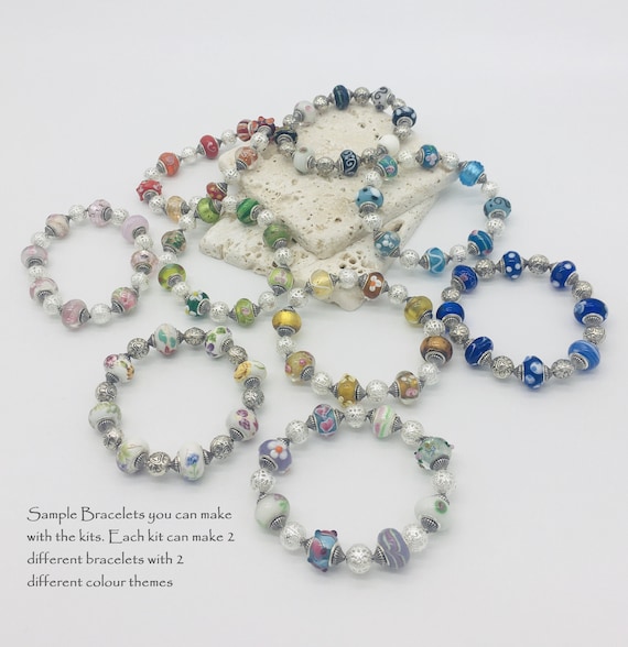 Bracelet Making Charm Bead Selection Kit - Colour Choices - Makes 4 Bracelets - Instructions - Storage Box