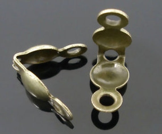 Bulk 100 Bead Tip Connectors Clam Shell 8 X 4mm Bronze Tone F296