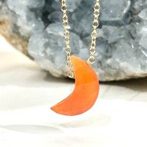 Shop Carnelian Necklaces! Dainty Carnelian Moon Necklace – Sacral Chakra Healing Necklace | Natural genuine Carnelian necklaces. Buy crystal jewelry, handmade handcrafted artisan jewelry for women.  Unique handmade gift ideas. #jewelry #beadednecklaces #beadedjewelry #gift #shopping #handmadejewelry #fashion #style #product #necklaces #affiliate #ad