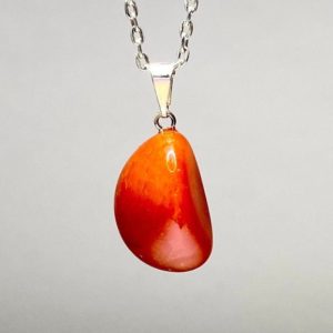 Carnelian Tumbled Pendant with Chain, Carnelian Crystal Necklace | Natural genuine Carnelian jewelry. Buy crystal jewelry, handmade handcrafted artisan jewelry for women.  Unique handmade gift ideas. #jewelry #beadedjewelry #beadedjewelry #gift #shopping #handmadejewelry #fashion #style #product #jewelry #affiliate #ad