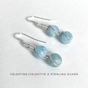 Shop Celestite Jewelry! Celestite, Calming Crystal, Celestine, light blue earrings, Sterling Silver. | Natural genuine Celestite jewelry. Buy crystal jewelry, handmade handcrafted artisan jewelry for women.  Unique handmade gift ideas. #jewelry #beadedjewelry #beadedjewelry #gift #shopping #handmadejewelry #fashion #style #product #jewelry #affiliate #ad