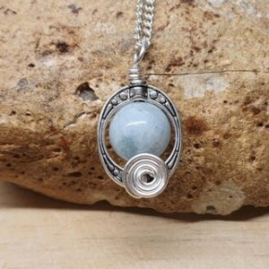 Rare Blue Celestite Pendant. Reiki jewelry uk. Silver plated Wire wrapped pendant. 10mm stone. Mineral jewelry. Celestine frame necklace | Natural genuine Gemstone jewelry. Buy crystal jewelry, handmade handcrafted artisan jewelry for women.  Unique handmade gift ideas. #jewelry #beadedjewelry #beadedjewelry #gift #shopping #handmadejewelry #fashion #style #product #jewelry #affiliate #ad