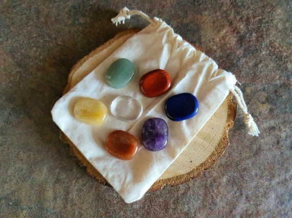 7 Chakra Tumble Stones Set, Worry Palm Healing Crystals, Chakra Balancing