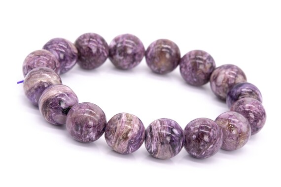 16 Pcs - 12-13mm Charoite Bracelet Grade A Genuine Natural Purple Cream Swirling Round Gemstone Beads (115292)