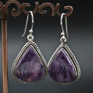 Shop Charoite Earrings! Sterling Silver Charoite Earrings | Natural genuine Charoite earrings. Buy crystal jewelry, handmade handcrafted artisan jewelry for women.  Unique handmade gift ideas. #jewelry #beadedearrings #beadedjewelry #gift #shopping #handmadejewelry #fashion #style #product #earrings #affiliate #ad