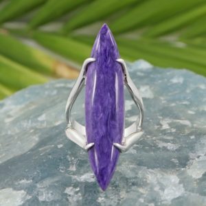 Shop Charoite Jewelry! MotherSiberian charoite Ring Charoite Marquise Shape Ring Charoite Silver Ring Charoite Silver Jewelry Ring Charoite Handmade Prong Set Ring | Natural genuine Charoite jewelry. Buy crystal jewelry, handmade handcrafted artisan jewelry for women.  Unique handmade gift ideas. #jewelry #beadedjewelry #beadedjewelry #gift #shopping #handmadejewelry #fashion #style #product #jewelry #affiliate #ad