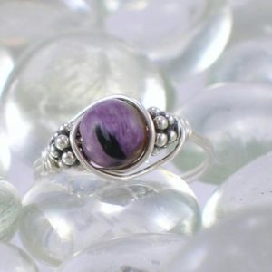 Shop Charoite Rings! Charoite Sterling Silver Bali Bead Ring | Natural genuine Charoite rings, simple unique handcrafted gemstone rings. #rings #jewelry #shopping #gift #handmade #fashion #style #affiliate #ad