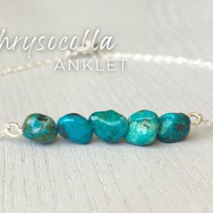 Shop Chrysocolla Bracelets! Natural Chrysocolla Bracelet Silver or Gold Raw Chrysocolla Anklet, Blue Gemstone Ankle Bracelet for Her, Birthday Gift for Friend, Daughter | Natural genuine Chrysocolla bracelets. Buy crystal jewelry, handmade handcrafted artisan jewelry for women.  Unique handmade gift ideas. #jewelry #beadedbracelets #beadedjewelry #gift #shopping #handmadejewelry #fashion #style #product #bracelets #affiliate #ad