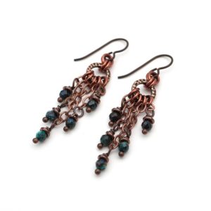 Shop Chrysocolla Earrings! Cascading chrysocolla earrings, long dangling stone beads with copper chain, French hooks, 2 inches long | Natural genuine Chrysocolla earrings. Buy crystal jewelry, handmade handcrafted artisan jewelry for women.  Unique handmade gift ideas. #jewelry #beadedearrings #beadedjewelry #gift #shopping #handmadejewelry #fashion #style #product #earrings #affiliate #ad