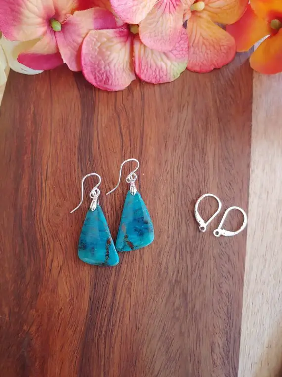 Gorgeous Blue Chrysocolla Earrings. Silver Chrysocolla Earrings. One Of A Kind Chrysocolla