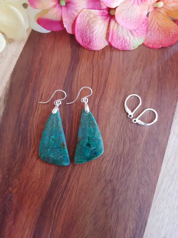 Gorgeous Green And Blue Chrysocolla Earrings. Silver Chrysocolla Earrings. One Of A Kind Chrysocolla