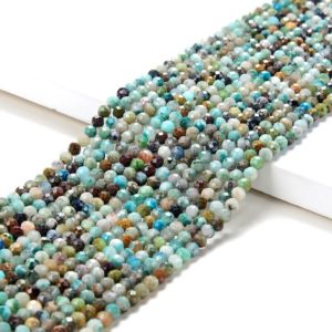 Shop Chrysocolla Faceted Beads! 3MM Chrysocolla Gemstone Natural Grade A Micro Faceted Round Beads 15 inch Full Strand (80016211-P49) | Natural genuine faceted Chrysocolla beads for beading and jewelry making.  #jewelry #beads #beadedjewelry #diyjewelry #jewelrymaking #beadstore #beading #affiliate #ad