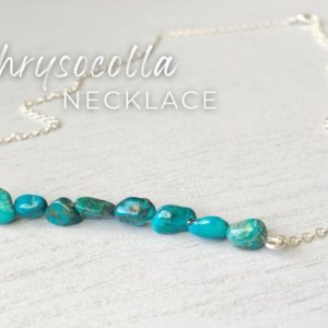 Shop Chrysocolla Necklaces! Chrysocolla Crystal Necklace, Raw Chrysocolla Jewelry, Silver or Gold Gemstone Necklace, Blue Stone Necklace for Her, Crystal Bar Necklace | Natural genuine Chrysocolla necklaces. Buy crystal jewelry, handmade handcrafted artisan jewelry for women.  Unique handmade gift ideas. #jewelry #beadednecklaces #beadedjewelry #gift #shopping #handmadejewelry #fashion #style #product #necklaces #affiliate #ad