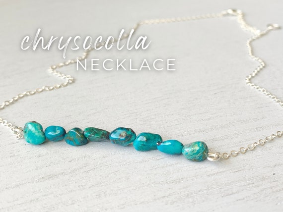 Chrysocolla Necklace Silver Or Gold Chrysocolla Jewelry, Blue Gemstone Necklace, Blue Crystal Healing Necklace For Her, Christmas Gift Mom