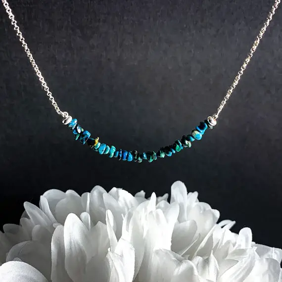 Chrysocolla Necklace For Anniversary Or Graduation Gift, Green Blue Raw Crystal Choker Necklace, Dainty Silver Chrysocolla Jewelry Gift Idea