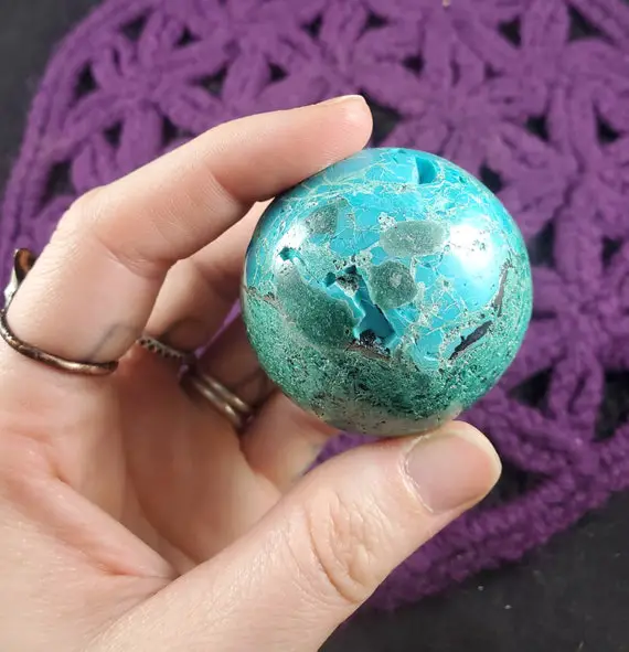 Chrysocolla Sphere Crystal Ball 45mm Stones Carved Crystals Polished Peruvian Blue Green Peru Carving