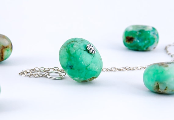 Chrysoprase Necklace, Rough Stone, Raw Gemstone Jewelry - Handmade Gemstone Jewelry