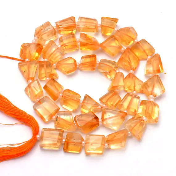 Aaa+ Citrine 6mm-8mm Faceted Nugget Beads | Natural Honey Citrine Loose Step Cut Tumbled Semiprecious Gemstone Rare Fancy Beads | 14" Strand