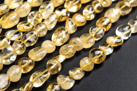 Genuine Natural Citrine Gemstone Beads 8-10mm Yellow Pebble Nugget A Quality Loose Beads (108541)
