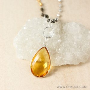 Shop Citrine Necklaces! Crystal Quartz & Yellow Citrine Quartz Teardrop Necklace, Metallic Pyrite Chain, Layering Necklace | Natural genuine Citrine necklaces. Buy crystal jewelry, handmade handcrafted artisan jewelry for women.  Unique handmade gift ideas. #jewelry #beadednecklaces #beadedjewelry #gift #shopping #handmadejewelry #fashion #style #product #necklaces #affiliate #ad