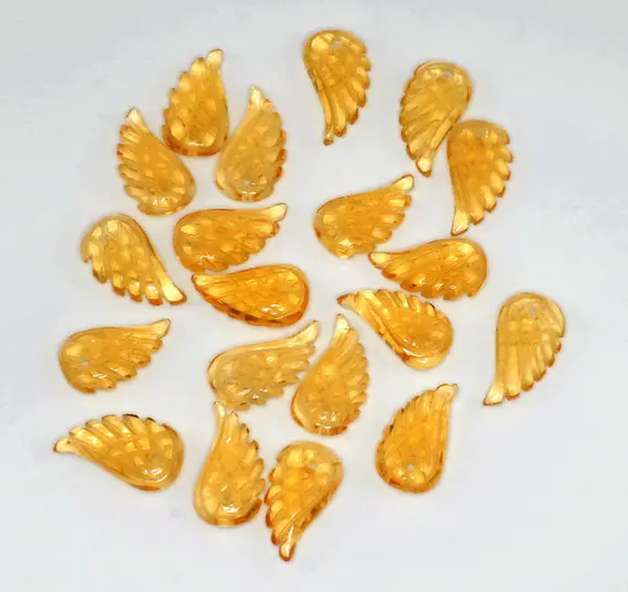 15x8mm  Citrine Gemstone Carved Angel Wing Beads Bulk Lot 2,6,12,24,48 (90187201-001)