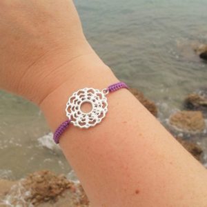 Shop Chakra Bracelets! CROWN CHAKRA bracelet in Tibetan silver and macrame cord. SEVENTH Chakra Bracelet. Handmade. Choose your color! | Shop jewelry making and beading supplies, tools & findings for DIY jewelry making and crafts. #jewelrymaking #diyjewelry #jewelrycrafts #jewelrysupplies #beading #affiliate #ad