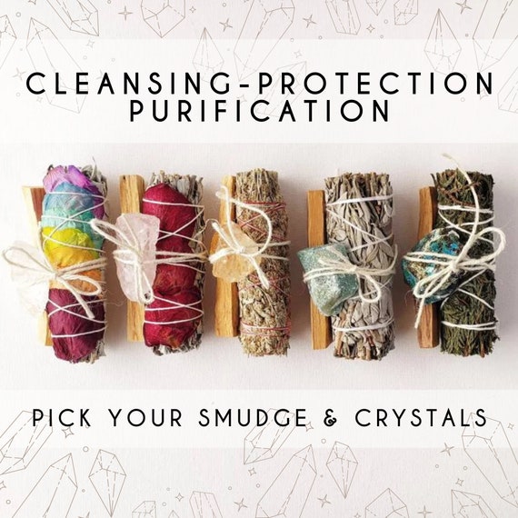 Custom Smudge Kit For Purification, Cleansing, Negative Energy Removal, Protection White Sage Smudge Stick, Palo Santo, Sage Bundle Smudging