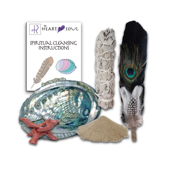Deluxe Smudge Kit With Sage, Handmade Feather, Sand, Abalone Shell, Stand - Energy Cleansing Clearing Spiritual Practice House Smudging Deluxe Smudge Kit With Sage, Handmade Feather, Sand, Abalone Shell, Stand - Energy Cleansing Clearing Spiritual Practice House Smudging