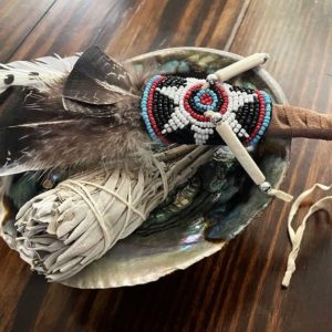 Shop Smudge Kits & Bundles! Deluxe SMUDGE KIT, Triple Feather Native American Sioux Design Beadwork Smudger, ABALONE Shell, White Sage, Teakwood Tripod | Shop jewelry making and beading supplies, tools & findings for DIY jewelry making and crafts. #jewelrymaking #diyjewelry #jewelrycrafts #jewelrysupplies #beading #affiliate #ad