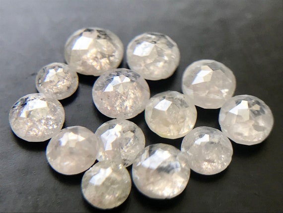 2.5-3.5mm Rare Round Flat Back Rose-cut Diamond, Natural White Gray Rose Cut Diamond Cabochons For Wedding Ring/jewelry (3pcs) - Puspd68