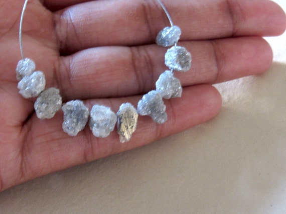 White Rough Diamond Briolettes, Natural Diamond Briolette, Side Drilled, Raw Diamonds, Approx 7mm To 10mm Each, 10 Pieces, Sku-17