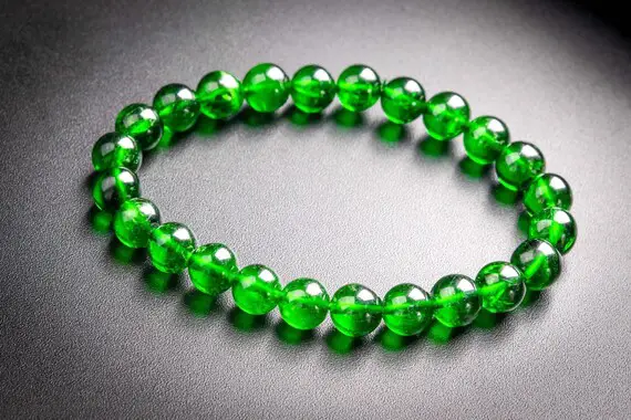 24 Pcs - 7-8mm Transparent Chrome Diopside Bracelet Intense Forest Green Siberian Emerald Aaaaa Genuine Natural Round Beads (117947h-3983)