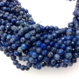 Shop Dumortierite Faceted Beads! 4mm Faceted Natural Mixed Blue Dumortierite Round/Ball Shaped Beads with 1mm Holes – Sold by 15.5" Strands (Approx. 103 Beads) | Natural genuine faceted Dumortierite beads for beading and jewelry making.  #jewelry #beads #beadedjewelry #diyjewelry #jewelrymaking #beadstore #beading #affiliate #ad